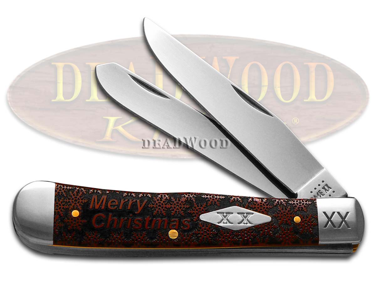 Case xx Merry Christmas Trapper 1/500 Dark Red Bone Stainless Pocket Knife Knives