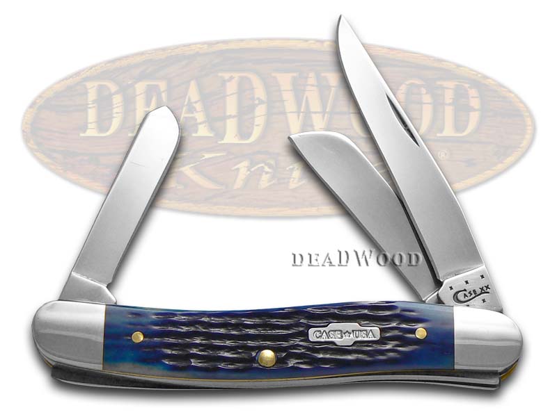 Case xx Jigged Navy Blue Bone Stockman Stainless Pocket Knife Knives
