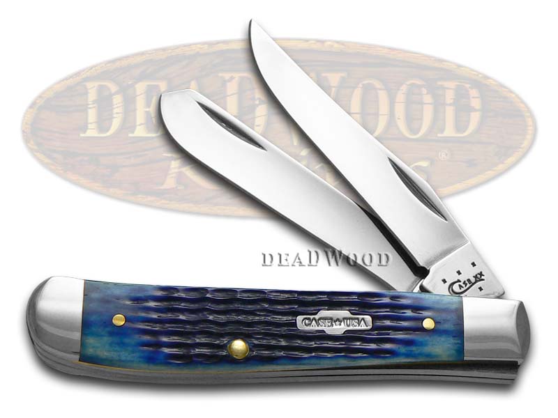 Case xx Jigged Navy Blue Bone Mini Trapper Stainless Pocket Knife Knives