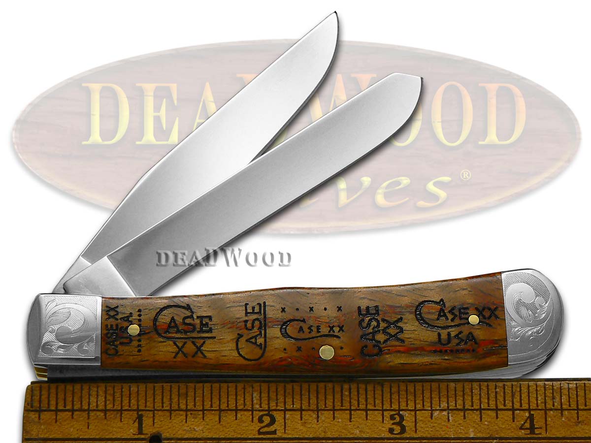 CASE XX Tang Stamps Curly Oak Wood Scrolled Trapper Stainless 29801TSWSCR Knife 7426838182542