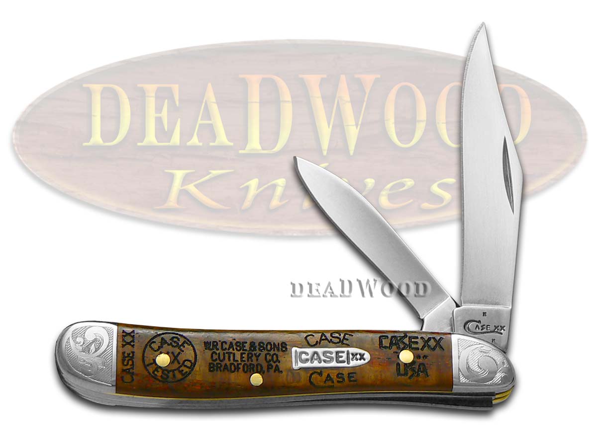 Case XX Tang Stamps Curly Oak Wood Scrolled Peanut Stainless Pocket Knife