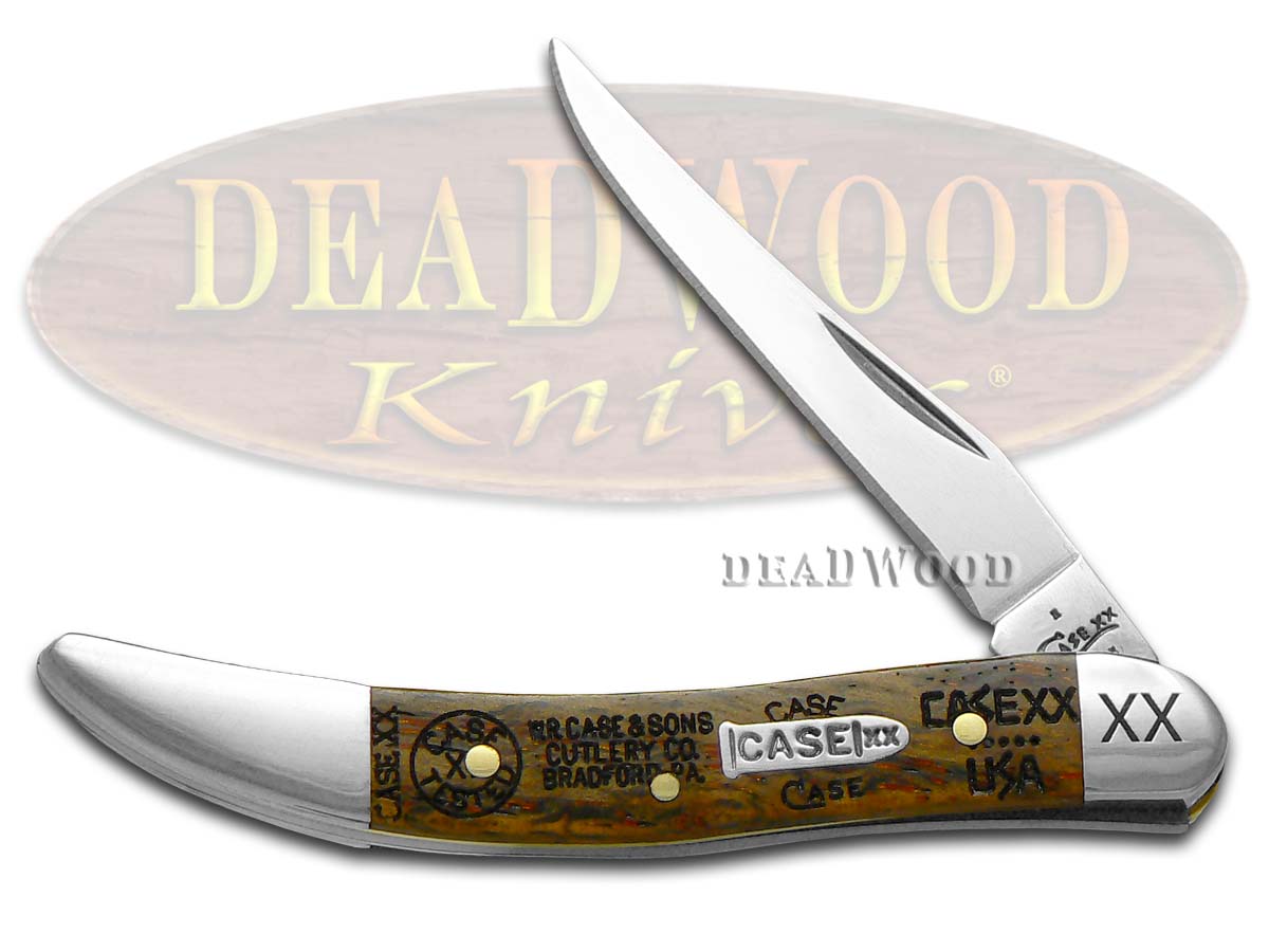 Case XX Tang Stamps Curly Oak Wood Toothpick Stainless Pocket Knife