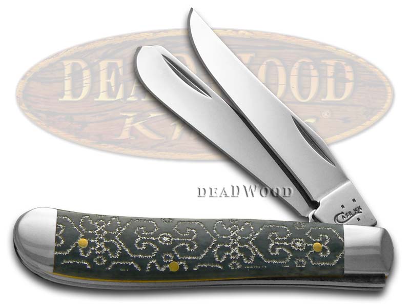 Case xx Geometric Embellished Smooth Gray Bone Mini Trapper Stainless Pocket Knife Knives