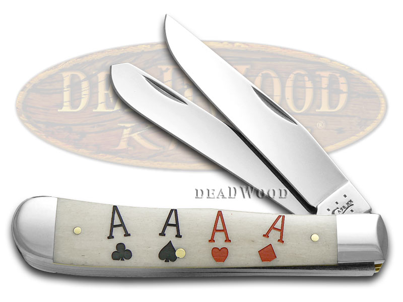 Case XX Poker Family Aces Natural Bone Trapper Stainless Pocket Knife