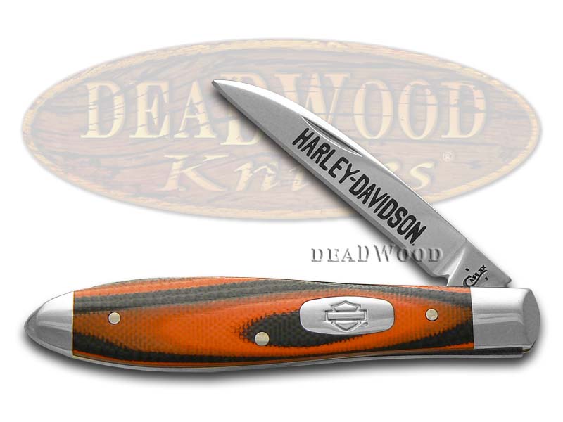 Case XX Harley-Davidson Orange and Black G10 Tear Drop Gent Stainless Pocket Knife