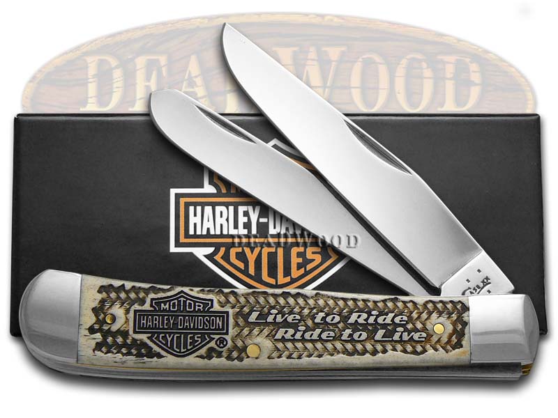 Case xx Harley Davidson Trapper Knife Embossed Natural Bone Stainless 52173 eBay