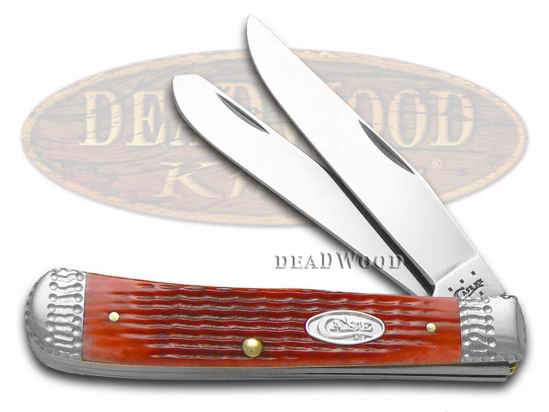 Case XX Worked Bolsters Dark Red Bone Trapper Stainless Pocket Knife