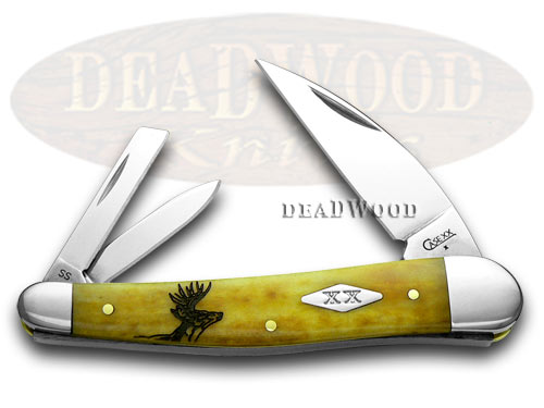 Case xx Antique Bone Deer Scene Seahorse Whittler 1/500 Pocket Knife Knives
