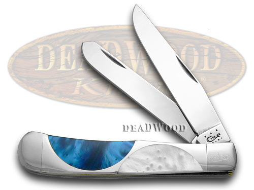 Case XX Blue Silk White Pearl and Nickel Silver Half Circle Trapper Pocket Knife