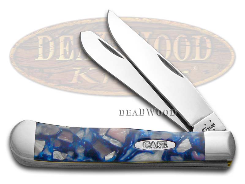 Case XX Smooth Chipped Pink Pearl & Blue Luster Corelon Trapper Stainless Pocket Knife