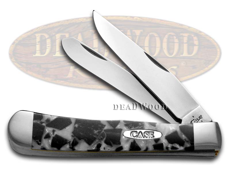 Case XX Chipped White Pearl and Black Pearl Corelon Trapper Stainless Pocket Knife