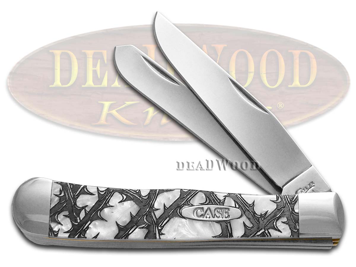 Case xx White Pearl Corelon Rose Thorn Trapper 1/500 Stainless Pocket Knife Knives