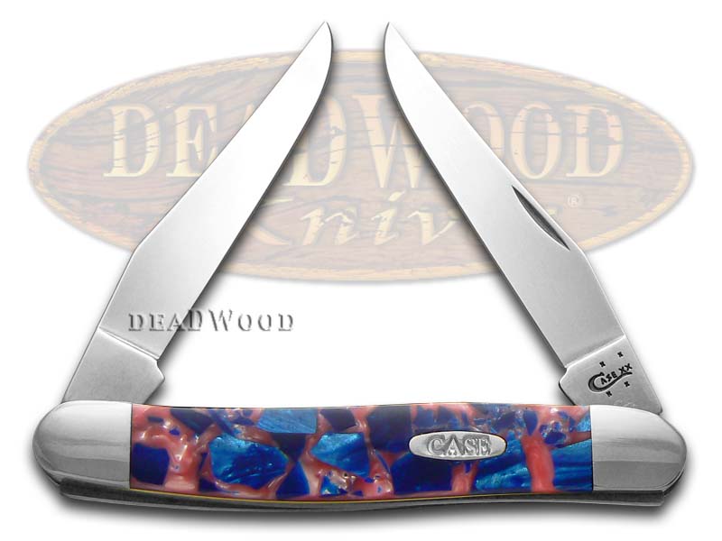 Case XX Chipped Pink Pearl and Blue Silk Corelon Muskrat Stainless Pocket Knife