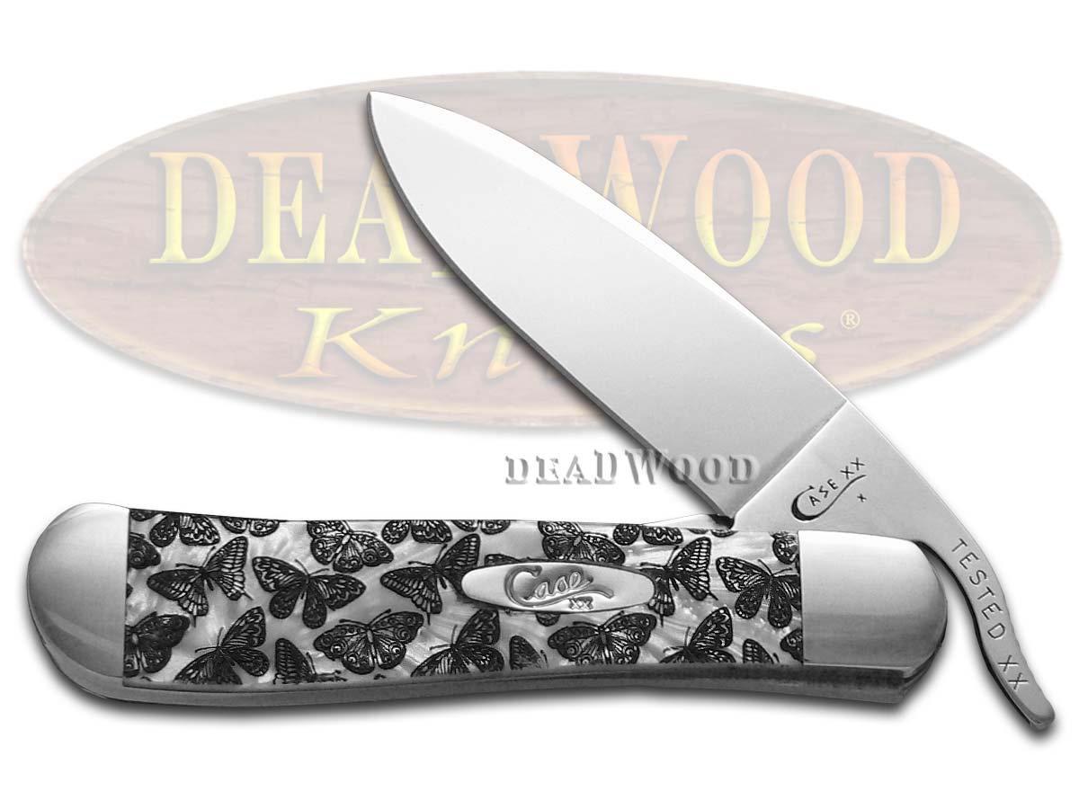 Case XX White Pearl Corelon Butterflies Russlock 1/500 Stainless Pocket Knife