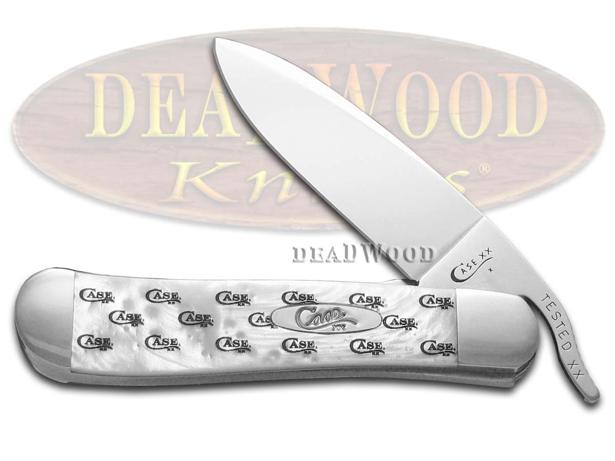 Case XX Logo Etched White Pearl Corelon Russlock 1/500 Stainless Pocket Knife