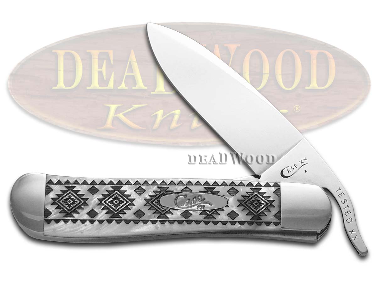 Case XX White Pearl Corelon Tribal Native American Pattern Russlock Stainless Pocket Knife