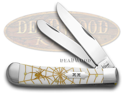 Case XX White Delrin Gold Spider Web Trapper 1/500 Pocket Knife
