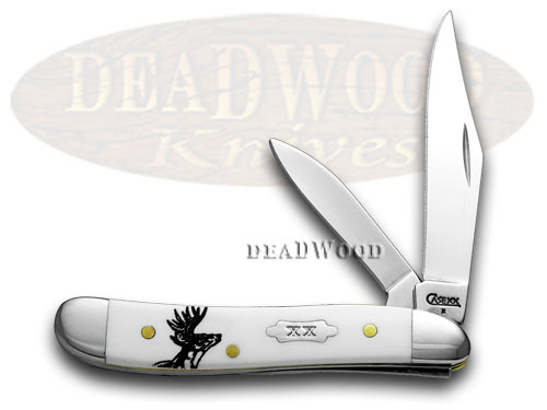 Case xx White Delrin Deer Scene Peanut 1/500 Pocket Knife Knives