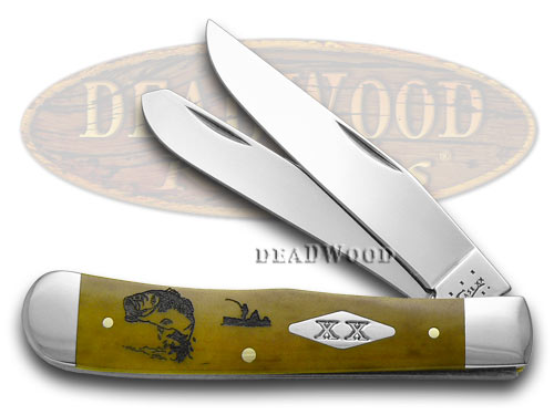 Case xx Antique Bone Bass Fever Tru-Sharp Stainless Trapper 1/500 Pocket Knife Knives
