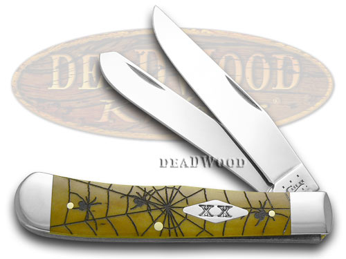Case xx Antique Bone Woodland Spiders Stainless Trapper 1/500 Pocket Knife Knives