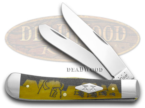 Case xx Yellowhorse Antique Bone Buffalo Hunter Stainless Trapper 1/500 Pocket Knife Knives