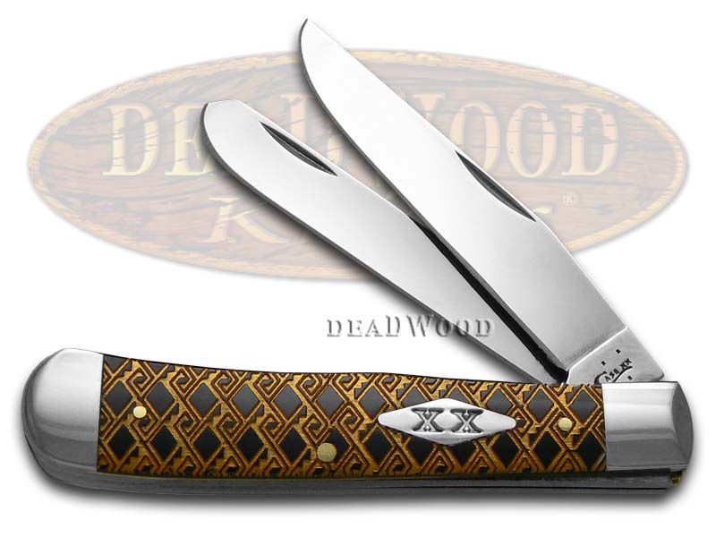 Case xx Gold Celtic Maze Black Delrin 1/500 Trapper Stainless Pocket Knife Knives
