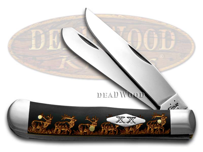 Case XX Gold Elk Walking Smooth Black Delrin Trapper 1/500 Stainless Pocket Knife