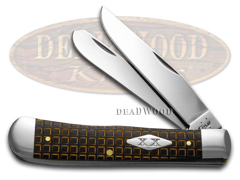 Case xx Gold Mesh Smooth Black Delrin Trapper 1/500 Stainless Pocket Knife Knives