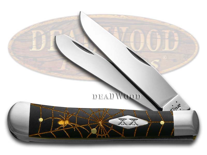 Case xx Gold Spider Web Black Delrin Trapper 1/500 Stainless Pocket Knife Knives