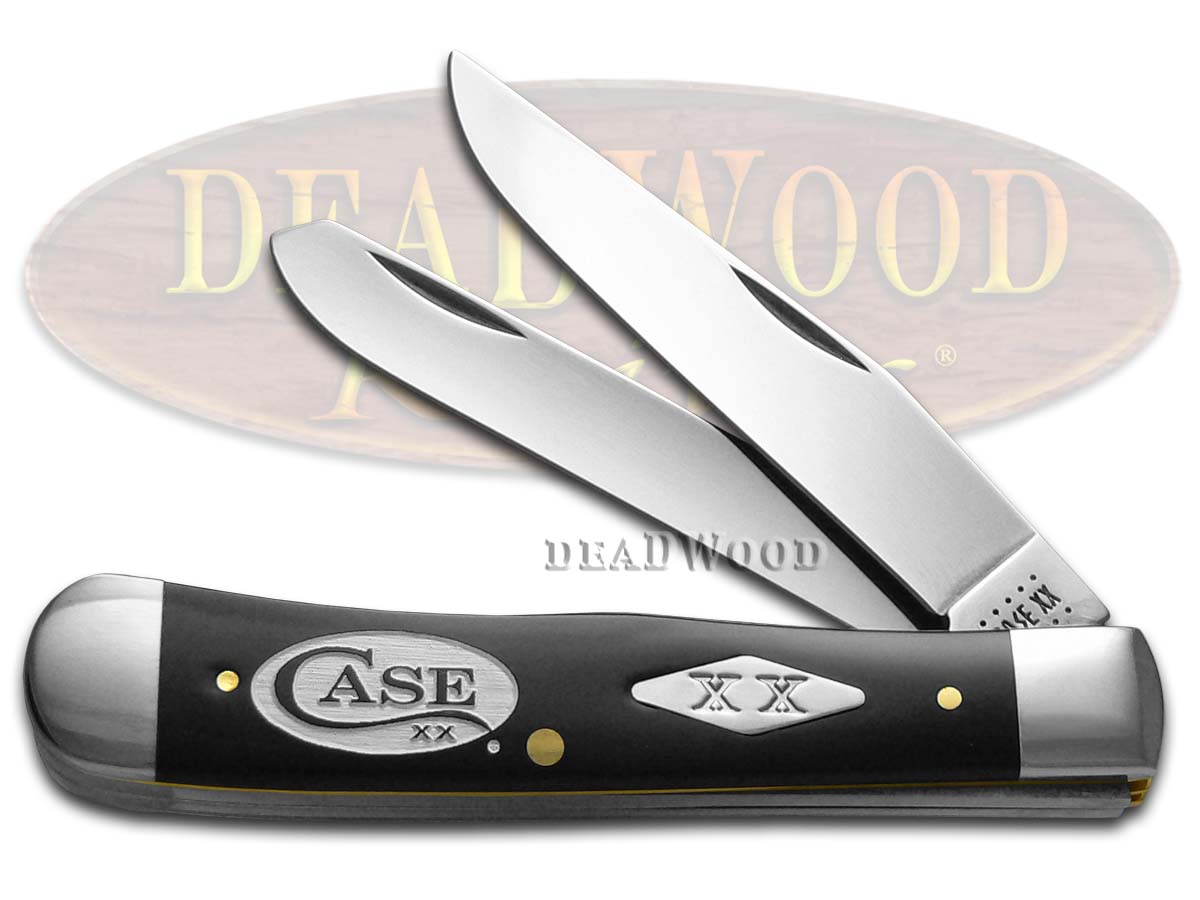 Case xx Black Delrin White Logo Trapper 1/500 Stainless Pocket Knife Knives