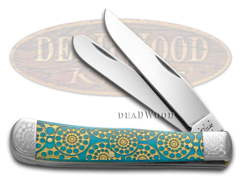 Case XX Caribbean Blue Bone Kaleidoscope Trapper Stainless Pocket Knife