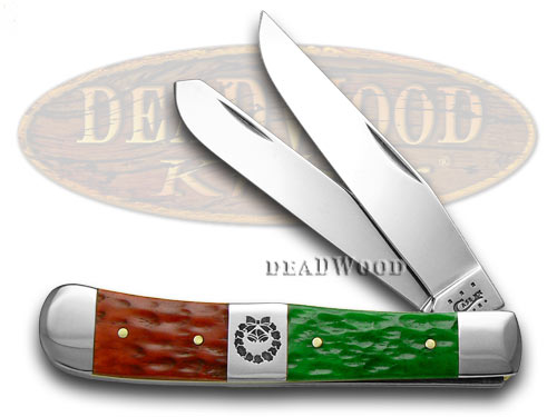 Case xx Red Bright Green Jigged Bone Christmas Trapper Pocket Knife Knives