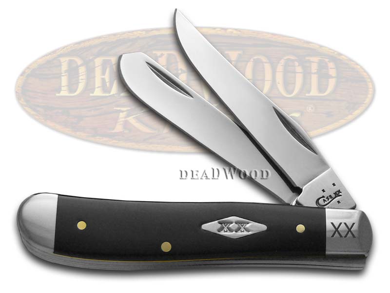Case XX Engraved Bolster Black Synthetic Delrin Mini Trapper 1/500 Stainless Pocket Knife