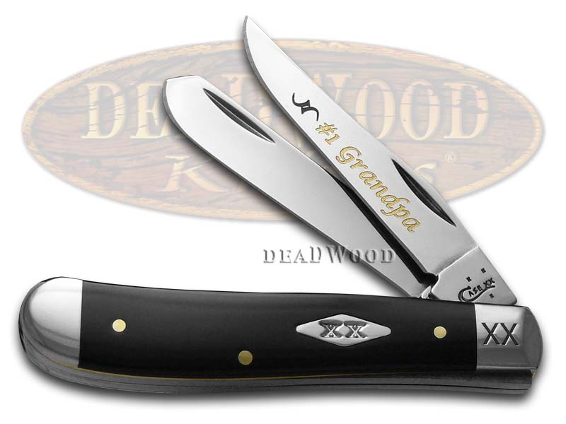 Case XX No.1 Grandpa Smooth Black Synthetic Delrin Mini Trapper 1/500 Stainless Pocket Knife