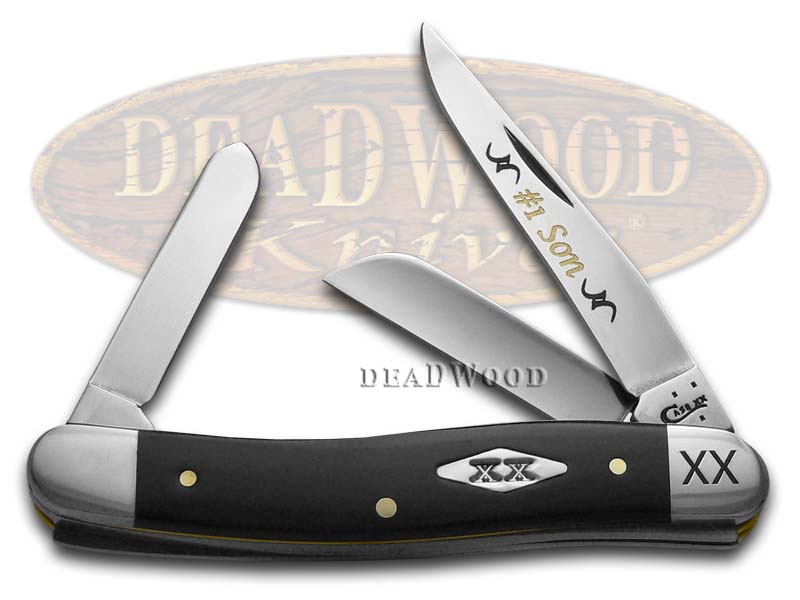 Case XX Engraved Bolster No.1 Son Smooth Black Delrin Stockman 1/500 Stainless Pocket Knife