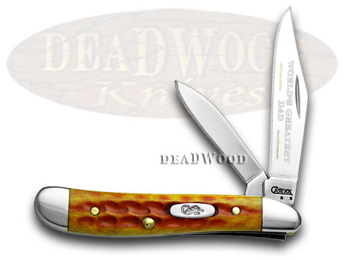 Case XX World's Greatest Dad Honey Brown Bone Peanut 1/500 Pocket Knife