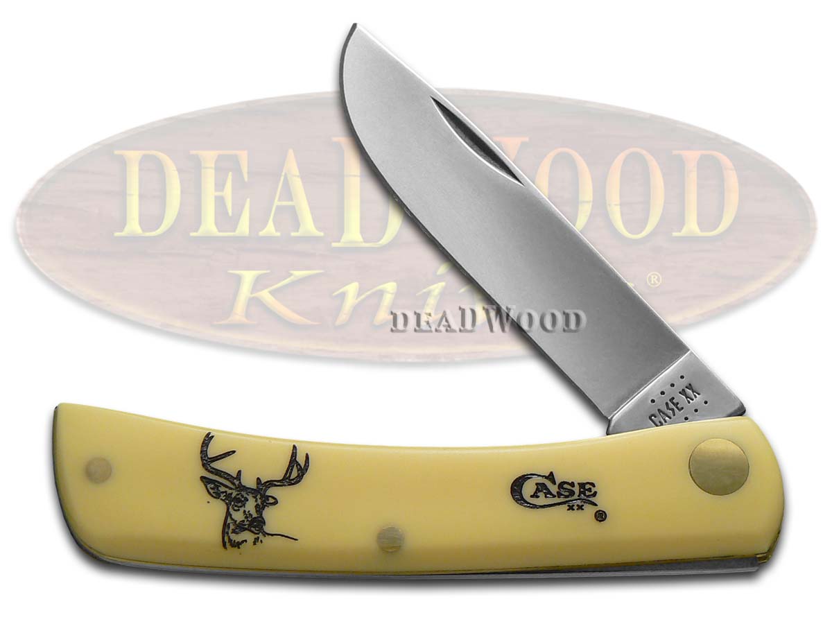 Case xx Sodbuster Jr Deer Scene Etched Yellow Synthetic 1/600 Stainless Knife Pocket Knives