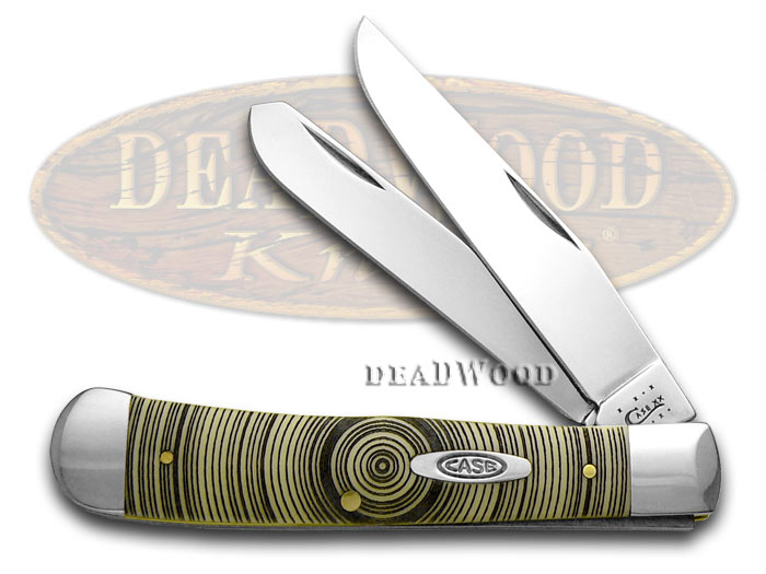 Case xx Trapper - Tree Rings Etched Synthetic Yellow Hanldes Pocket Knife Knives