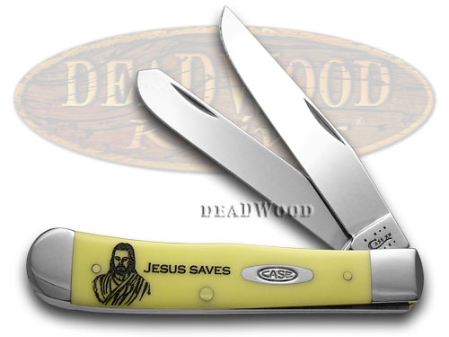 Case XX Jesus Saves Yellow Delrin Trapper 1/500 Pocket Knife
