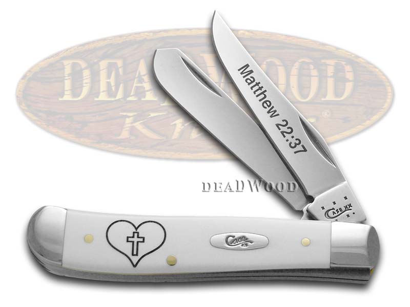Case XX Matthew 22:37 White Delrin Mini Trapper Stainless Pocket Knife