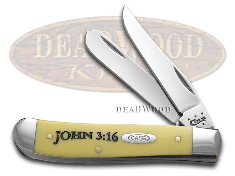 Case XX John 3:16 Yellow Delrin Mini Trapper Stainless Pocket Knife