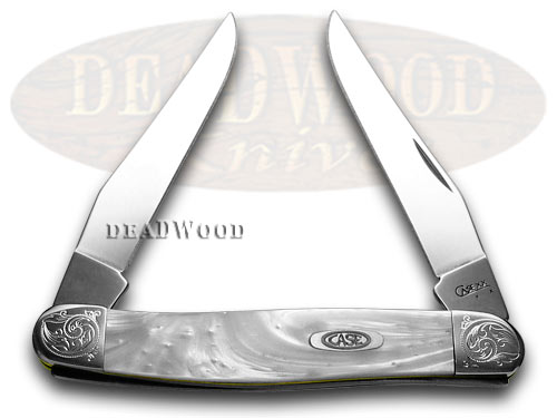 Case XX Engraved Bolster Series Genuine White Pearl Corelon Muskrat Pocket Knives