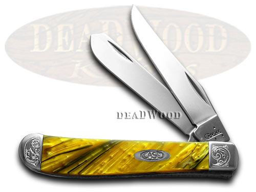 Case XX Engraved Bolster Series 24K Gold Corelon Mini Trapper Pocket Knives