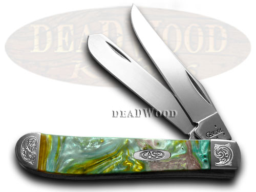 Case XX Engraved Bolster Series Abalone Corelon Mini Trapper Pocket Knife Knife