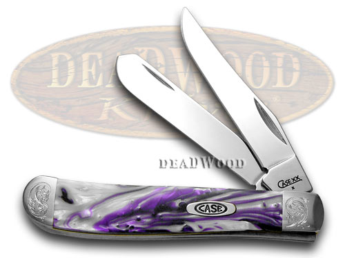 Case XX Engraved Bolster Series Purple Passion Scrolled Mini Trapper Pocket Knives