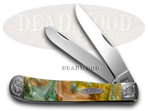 Case XX Engraved Bolster Series Abaloen Genuine Corelon Trapper Pocket Knives