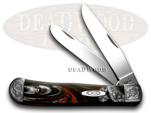 Case XX Engraved Bolster Series Genuine Man Black Corelon Trapper Pocket Knife