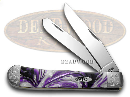 Case XX Engraved Bolster Series Purple Passion Scrolled Trapper Pocket Knives