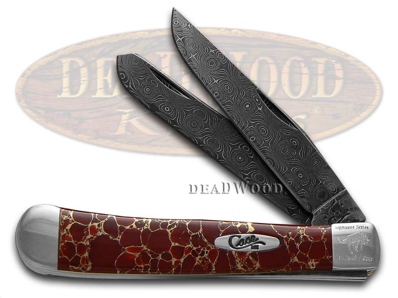 Case XX Painted Pony Damascus smooth Red Matrix Stone Trapper 1/200 Pocket Knife