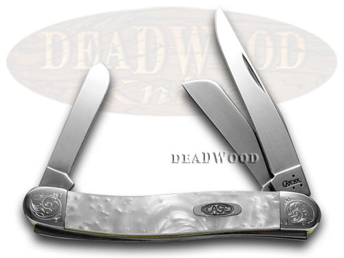 Case XX Engraved Bolster Series White Prearl Genuine Corelon Stockman Pocket Knives